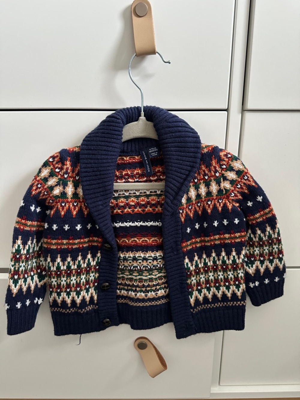 Janie and Jack Navy Shawl-Collar Fair Isle Cardigan with Multicolor Motif